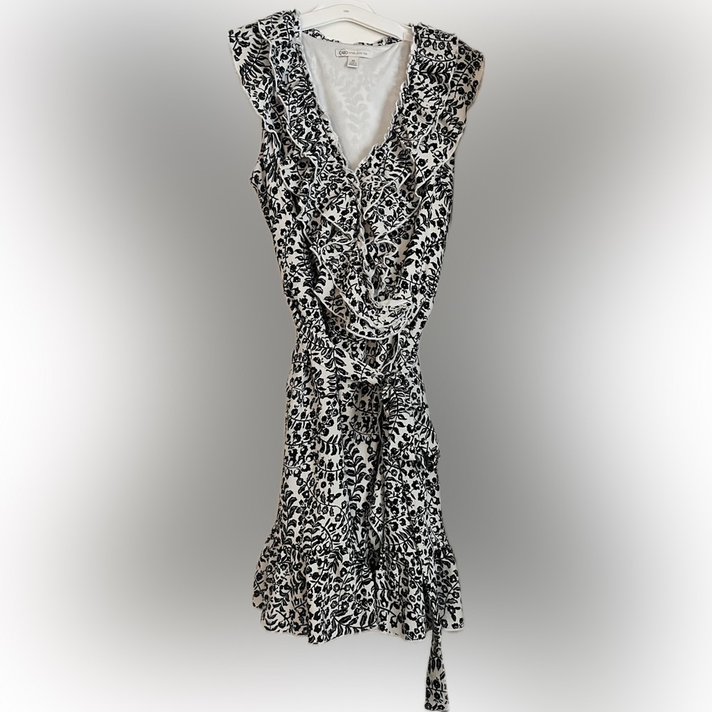 Black and white Mini Faux Wrap dress